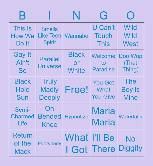 90s Music BINGO Card