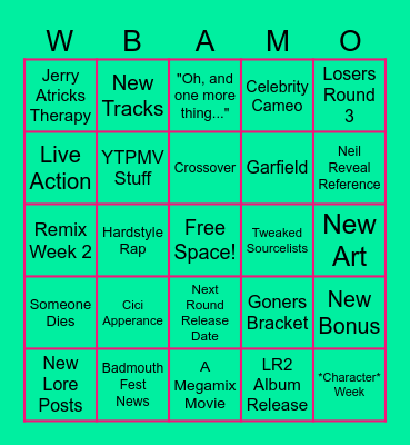 Mashup Week Megamix Direct Bingo Card