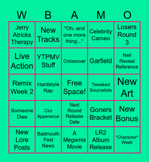 Mashup Week Megamix Direct Bingo Card