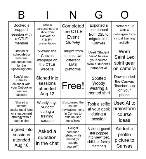Canvas Kick-Off 2-Week Event - Online Bingo Card