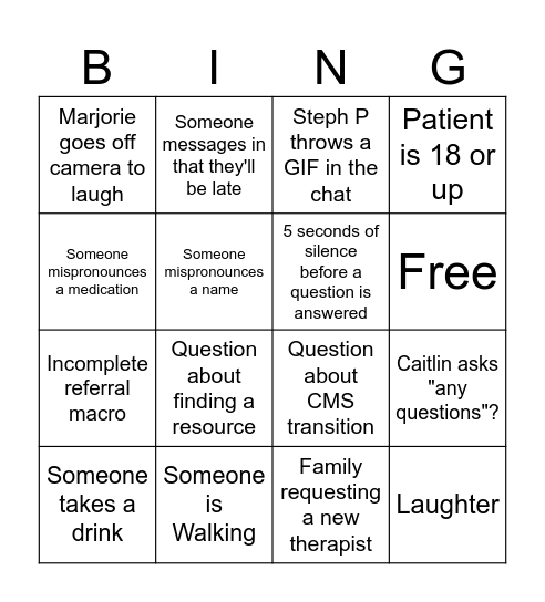 Huddle Bingo Card