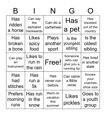 XC BINGO Card