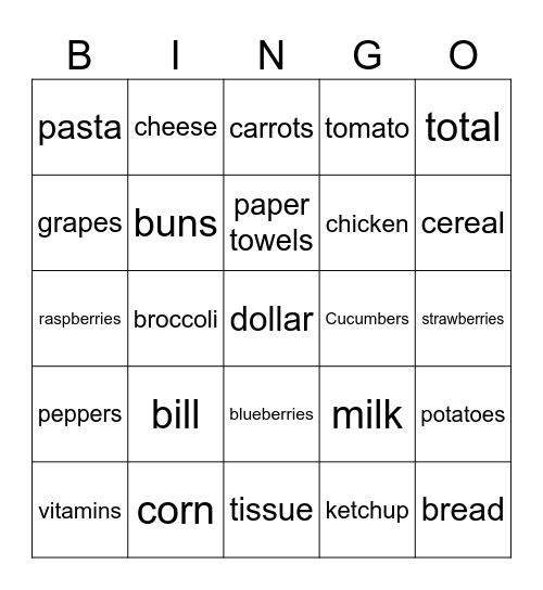 Shopping Bingo Card