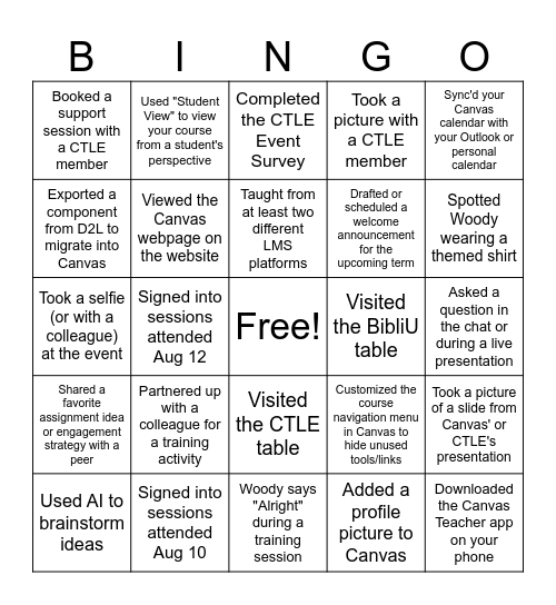 Canvas Kick-Off 2-Week Event - In Person Bingo Card