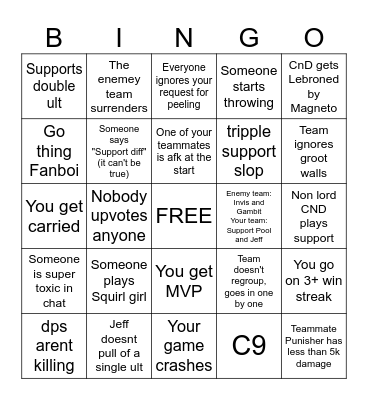 Marvel Rivals Bingo Card