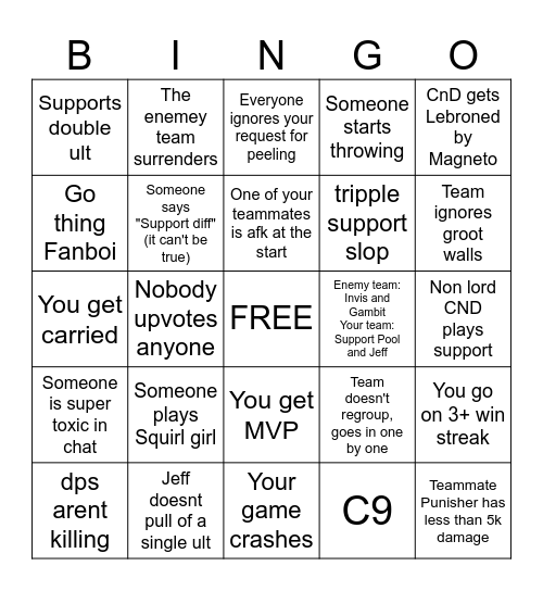 Marvel Rivals Bingo Card