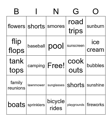 Summer Bingo Card