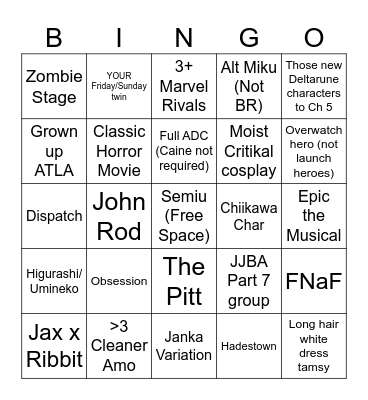Metrocon 2026 Bingo Card