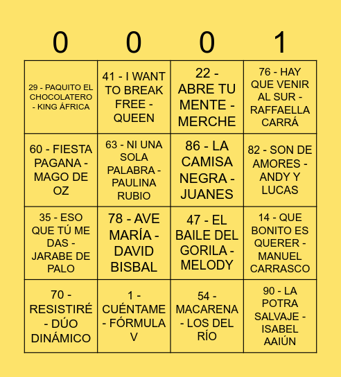 ¡BINGO MUSICAL! Bingo Card