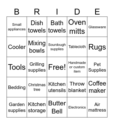 Bridal Bingo Card