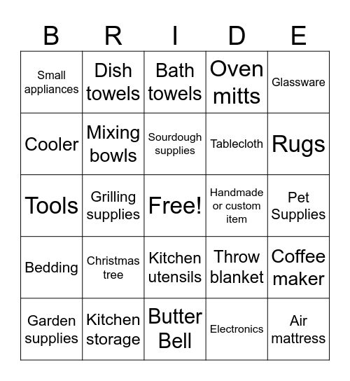 Bridal Bingo Card