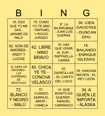 ¡BINGO MUSICAL! - 'LA ESTAMEÑA' Bingo Card