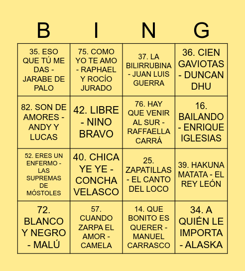 ¡BINGO MUSICAL! - 'LA ESTAMEÑA' Bingo Card
