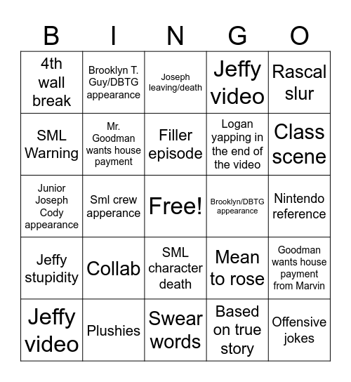 SML Bingo Card