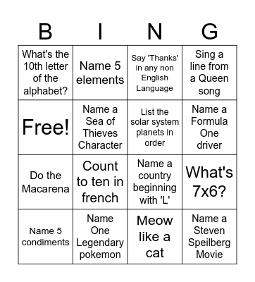 Untitled Bingo Card