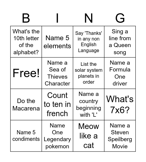 Untitled Bingo Card