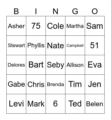 Family Reunion Bingo Card