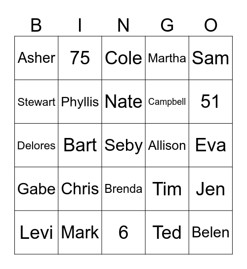 Family Reunion Bingo Card