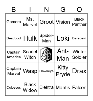 Superheroes - Marvel Bingo Card