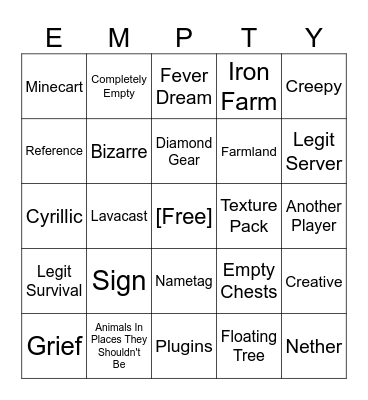 ServerSeeker Bingo Card