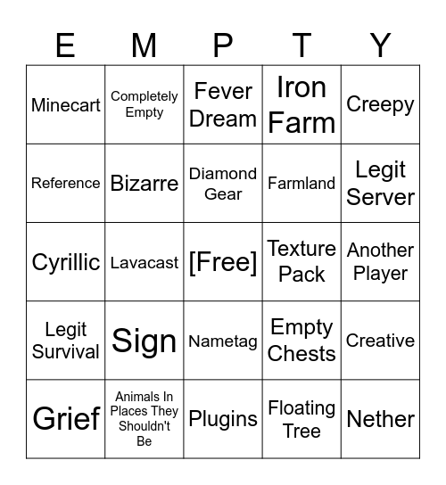 ServerSeeker Bingo Card