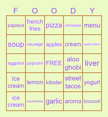 FOOD FOOD FOOD FOOD FOOD FOOD FOOD Bingo Card