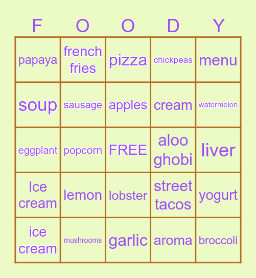 FOOD FOOD FOOD FOOD FOOD FOOD FOOD Bingo Card