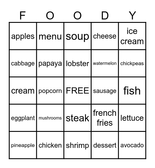 FOOD FOOD FOOD FOOD FOOD FOOD FOOD Bingo Card
