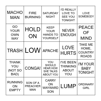 PLACE NAME ARTISTS Bingo Card