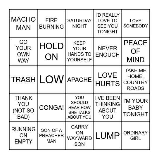PLACE NAME ARTISTS Bingo Card