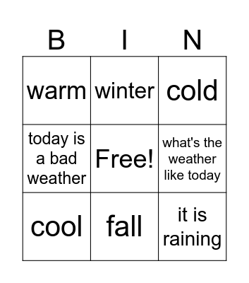 Погода и времена года Bingo Card