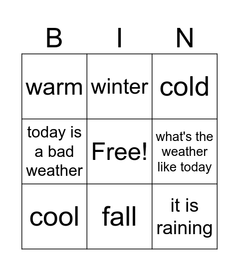 Погода и времена года Bingo Card