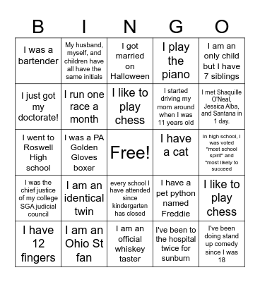 Back to School Bingo Card