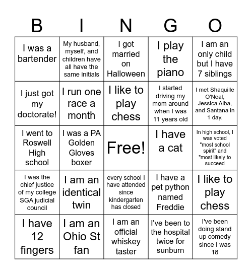 Back to School Bingo Card