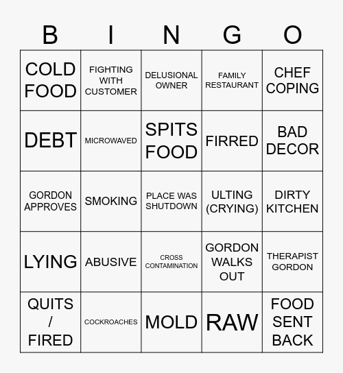 KITCHEN NIGHTMARES Bingo Card