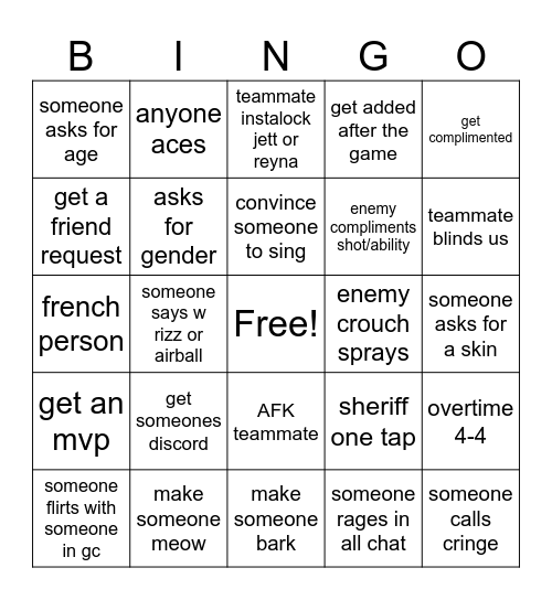 valorant Bingo Card