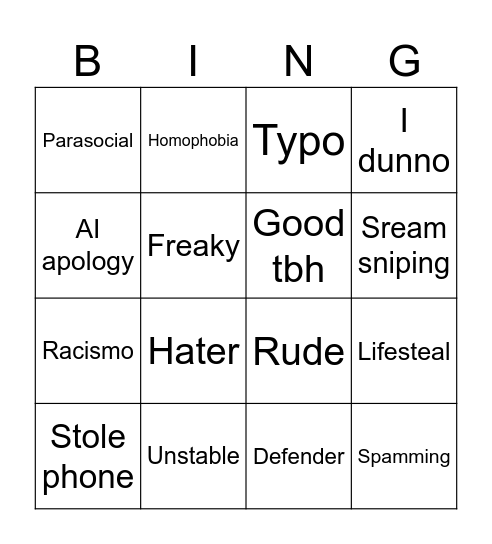 Unban Bingo Card