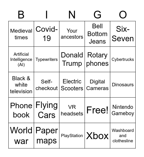 Time Traveller Bingo Card