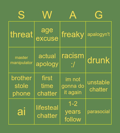 Ashswags's bingo Card