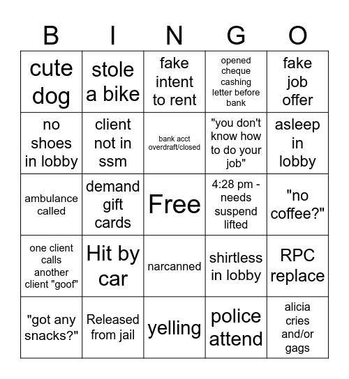 Cheque Day Bingo Card