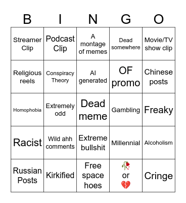 Instagram Reels Bingo Card