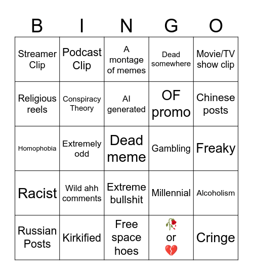 Instagram Reels Bingo Card