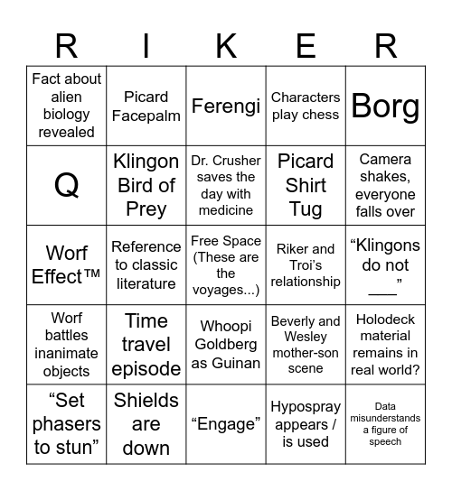 Star Trek TNG Bingo Card