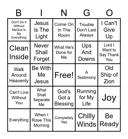 Play and Praise Bingo Card