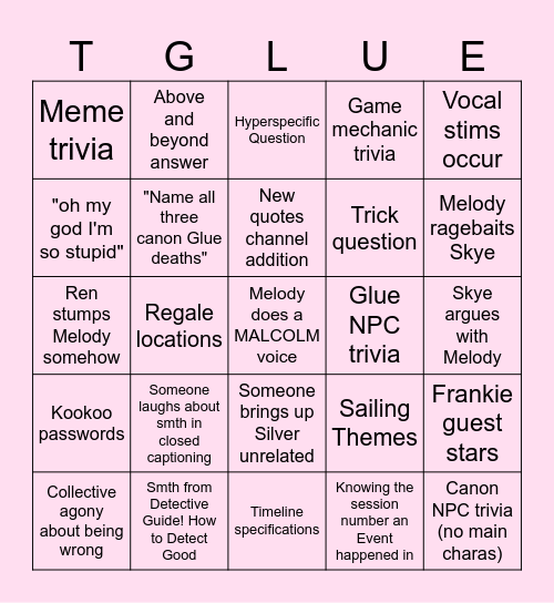 Team Glue Quiz Bingo Card