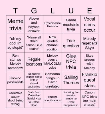 Team Glue Quiz Bingo Card