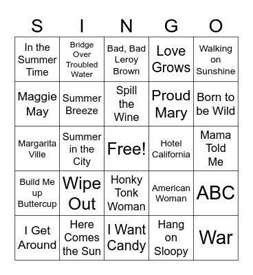 Singo Bingo Card
