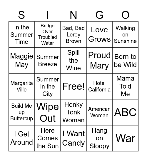 Singo Bingo Card
