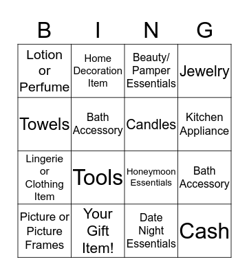 Bridal Shower Bingo Card
