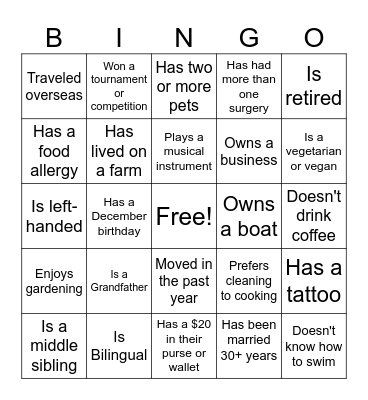 Family Reunion Bingo Card